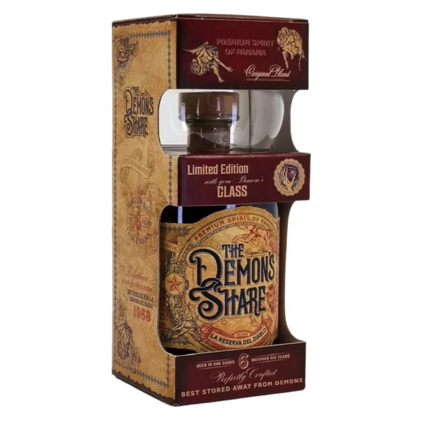 THE DEMON&#039;S SHARE 6 Years rum + dd, pohár (0,7l - 40%) - Italakció - Ital rendelés